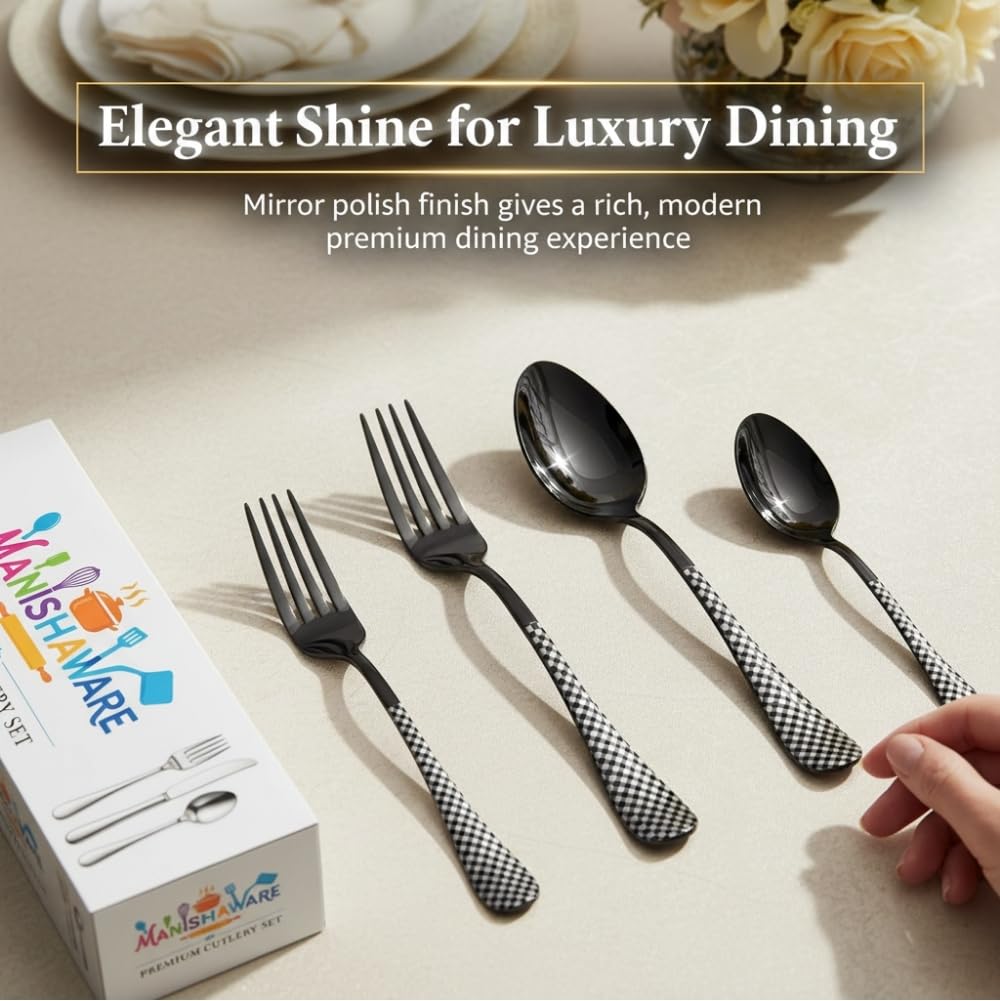 Manishaware Classic Stainless Steel Cutlery Set for Dining Table, Dishwasher Safe Glossy Flatware (Perfect Spoon Fork Set)