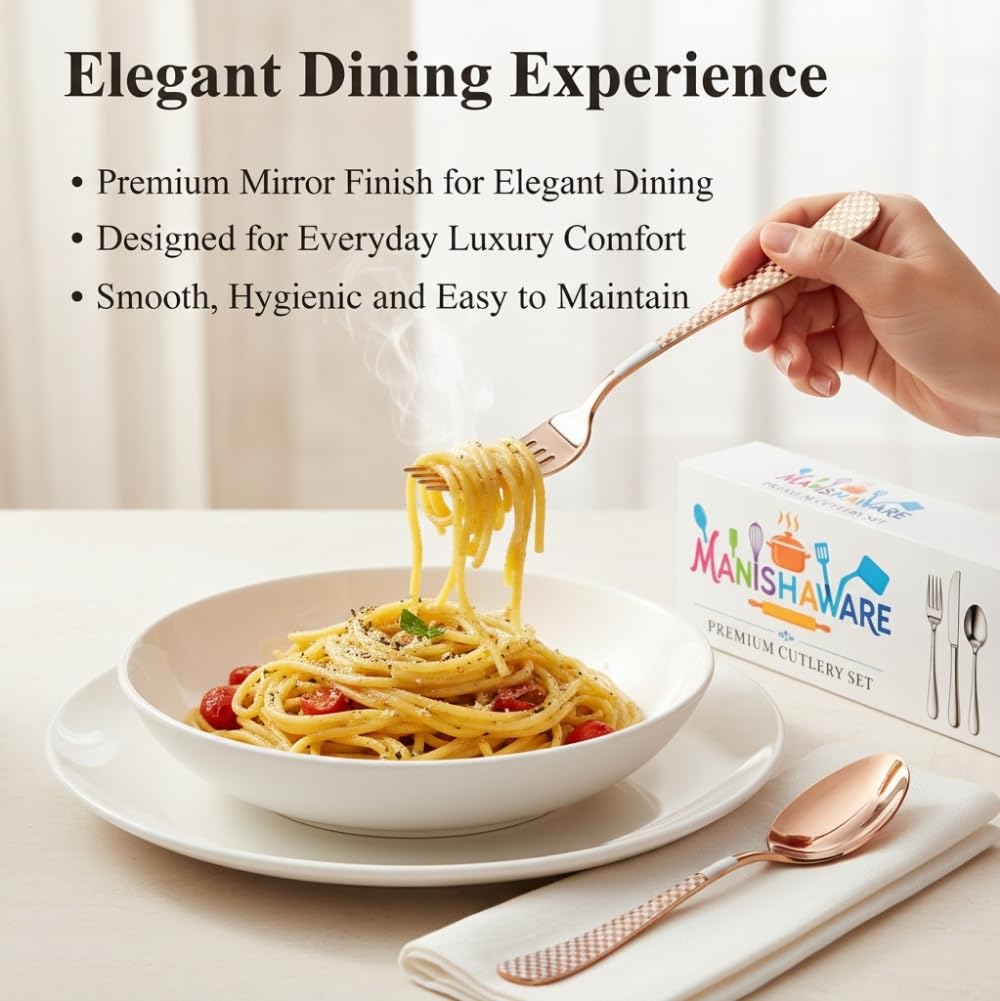 Manishaware Classic Stainless Steel Cutlery Set for Dining Table, Dishwasher Safe Glossy Flatware (Perfect Spoon Fork Set)