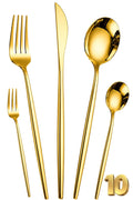 Manishaware Slim Handle Gold 10 Pcs Stainless Steel Cutlery Set for Dining Table, Dishwasher Safe Glossy Flatware (2 spoon set+2 forks set+2 Butter knife+2 Dessert Spoon+ 2 Fruit Fork)