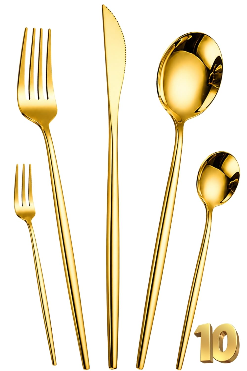 Manishaware Slim Handle Stainless Steel Cutlery Set for Dining Table, Dishwasher Safe Glossy Flatware (6 spoon set+6 forks set+6 Butter knife+6 Dessert Spoon+ 6 Fruit Fork)