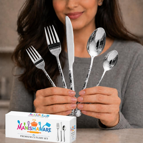 Silver Premium Cutlery Set Floral Design