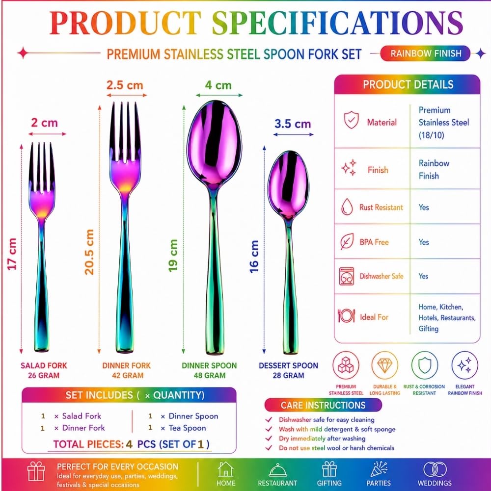 Manishaware Classic Stainless Steel Cutlery Set for Dining Table, Dishwasher Safe Glossy Flatware (Perfect Spoon Fork Set)