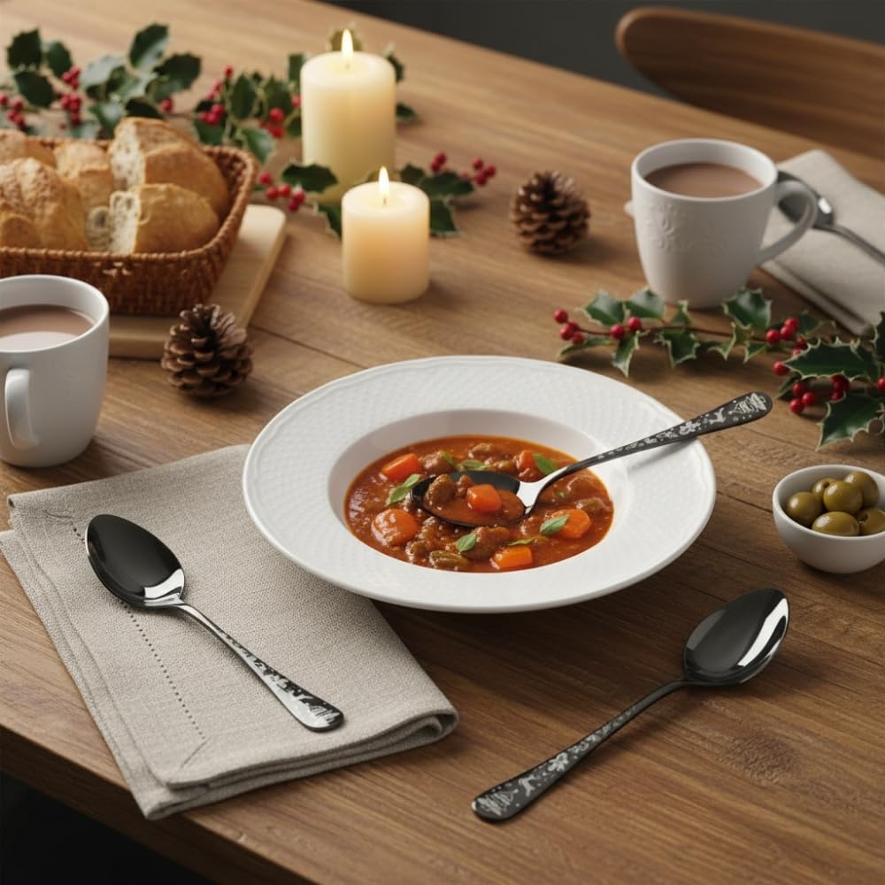 Manishaware Christmas Black 24 Pcs Stainless Steel Cutlery Set