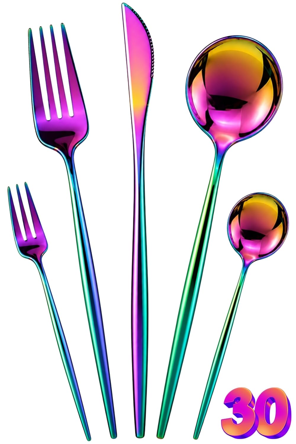 Manishaware Slim Handle Stainless Steel Cutlery Set for Dining Table, Dishwasher Safe Glossy Flatware (6 spoon set+6 forks set+6 Butter knife+6 Dessert Spoon+ 6 Fruit Fork)