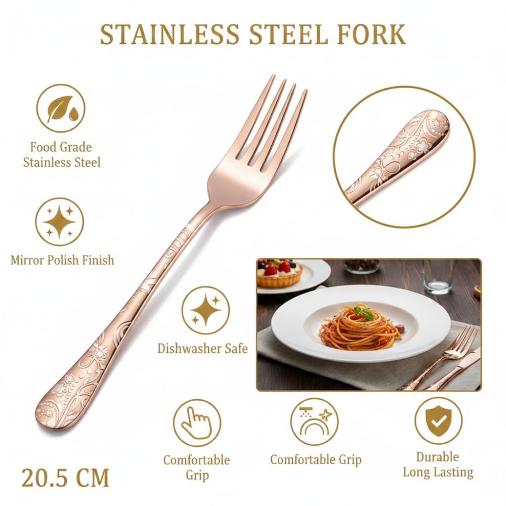Manishaware Floral Stainless Dinner Steel Fork set for Kitchen or Dining Table
