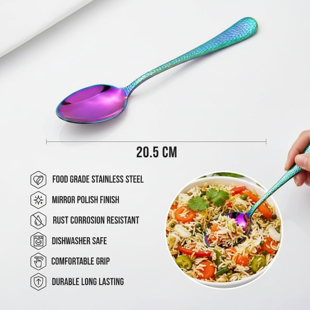 Manishaware Hammered Rainbow 24 Pcs Stainless Steel Cutlery Set