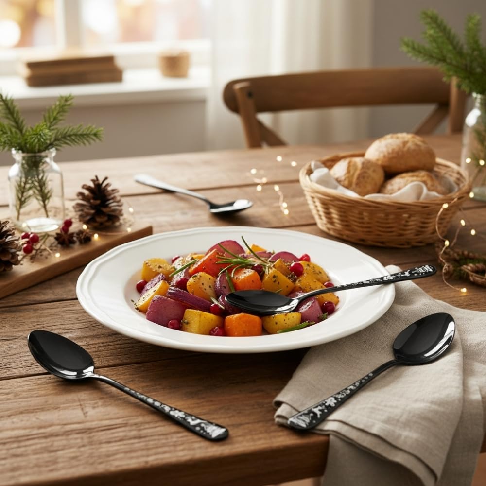 Manishaware Christmas Black 24 Pcs Stainless Steel Cutlery Set