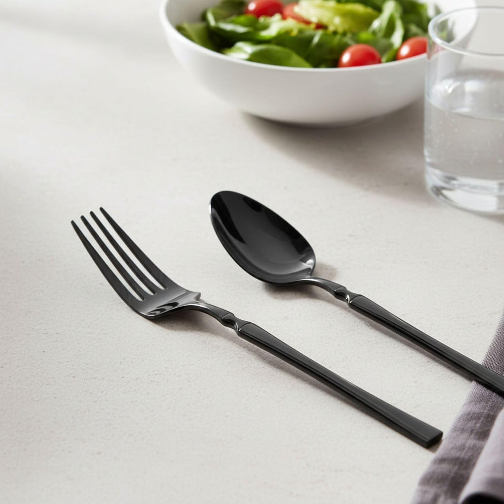 Manishaware Elegant Handle 30 Pcs Stainless Steel Cutlery Set for Dining Table, Dishwasher Safe Glossy Flatware (6 spoon set+6 forks set+6 Butter knife+6 Dessert Spoon+ 6 Fruit Fork)