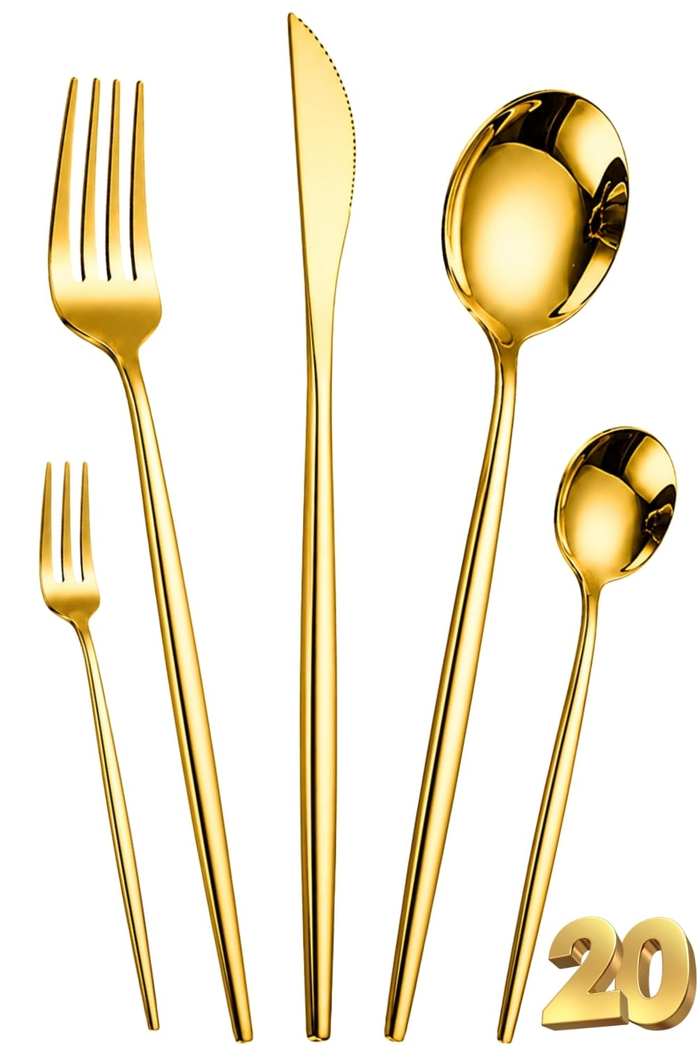 Manishaware Slim Handle Stainless Steel Cutlery Set for Dining Table, Dishwasher Safe Glossy Flatware (6 spoon set+6 forks set+6 Butter knife+6 Dessert Spoon+ 6 Fruit Fork)