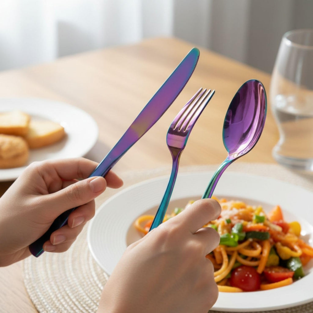 Manishaware Mirror Polished Stainless Steel Cutlery Set for Dining Table, Dishwasher Safe Glossy Flatware (6 spoon set + 6 forks set + 6 Butter knife + 6 Dessert Spoon)