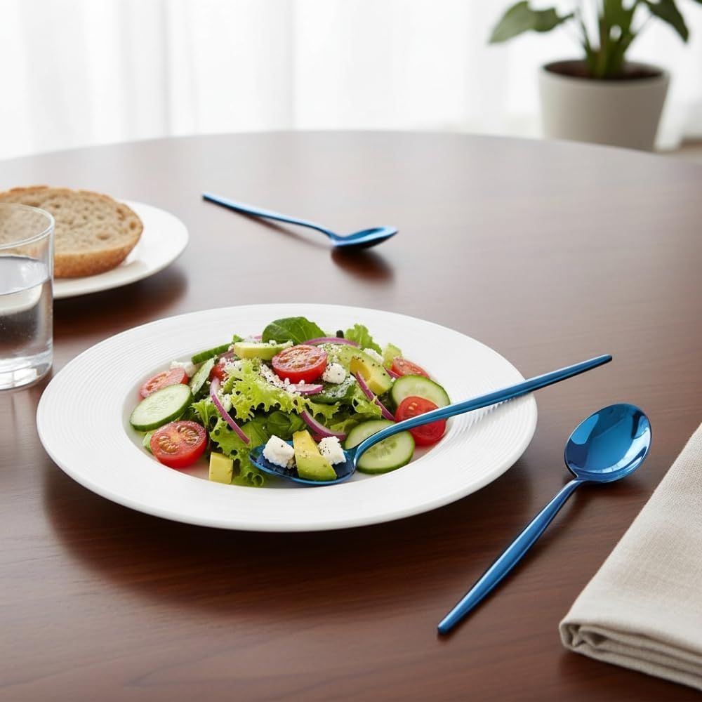 Manishaware Slim Handle Blue 24 Pcs Stainless Steel Cutlery Set