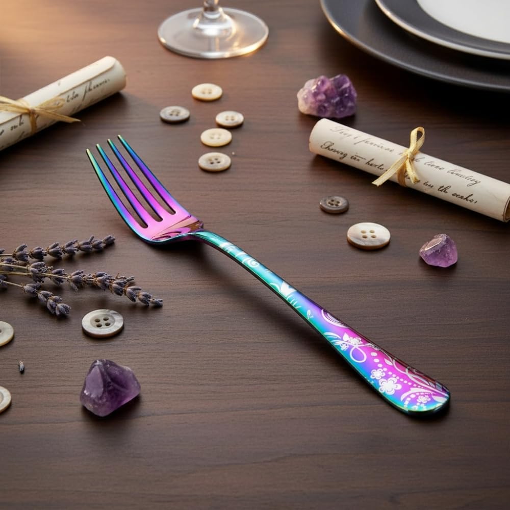 Rainbow Floral fork set, rust resistant stainless steel, a perfect wedding, housewarming, corporate and festival gift