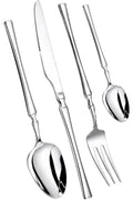 Manishaware Elegant Handle Silver 4 Pcs Heavy duty Stainless Steel Cutlery Set for Dining table (1 pcs spoon set+1 pcs forks set+1 pcs Butter knife+1 pcs Dessert Spoon for kitchen)