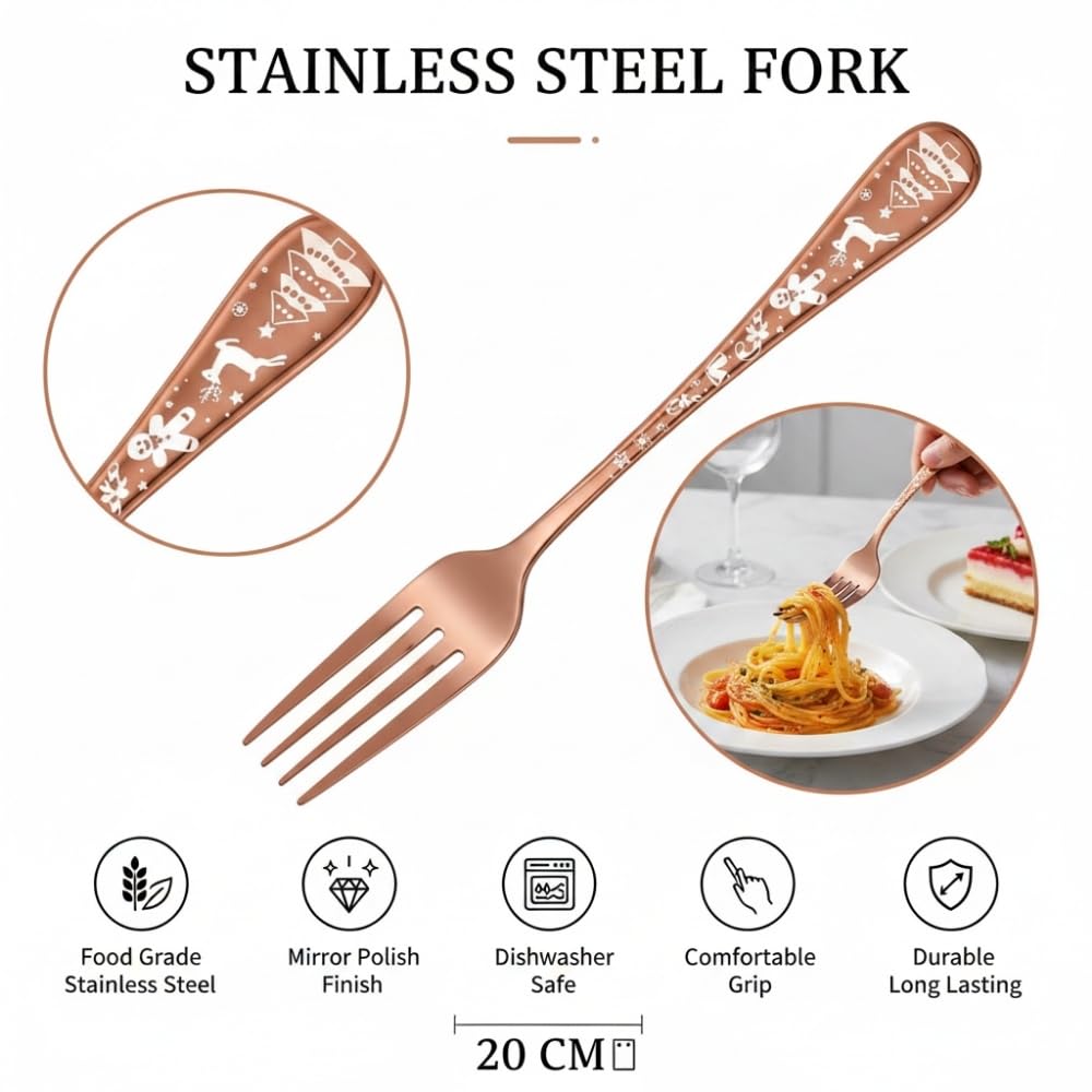 Manishaware Christmas Stainless Dinner Steel Fork set for Kitchen or Dining Table