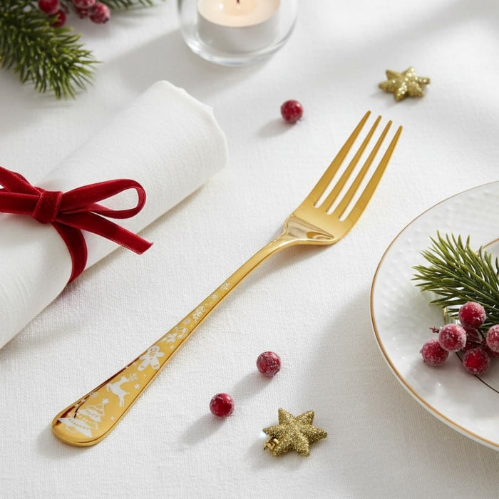 Gold Dinner Fork Festive Design