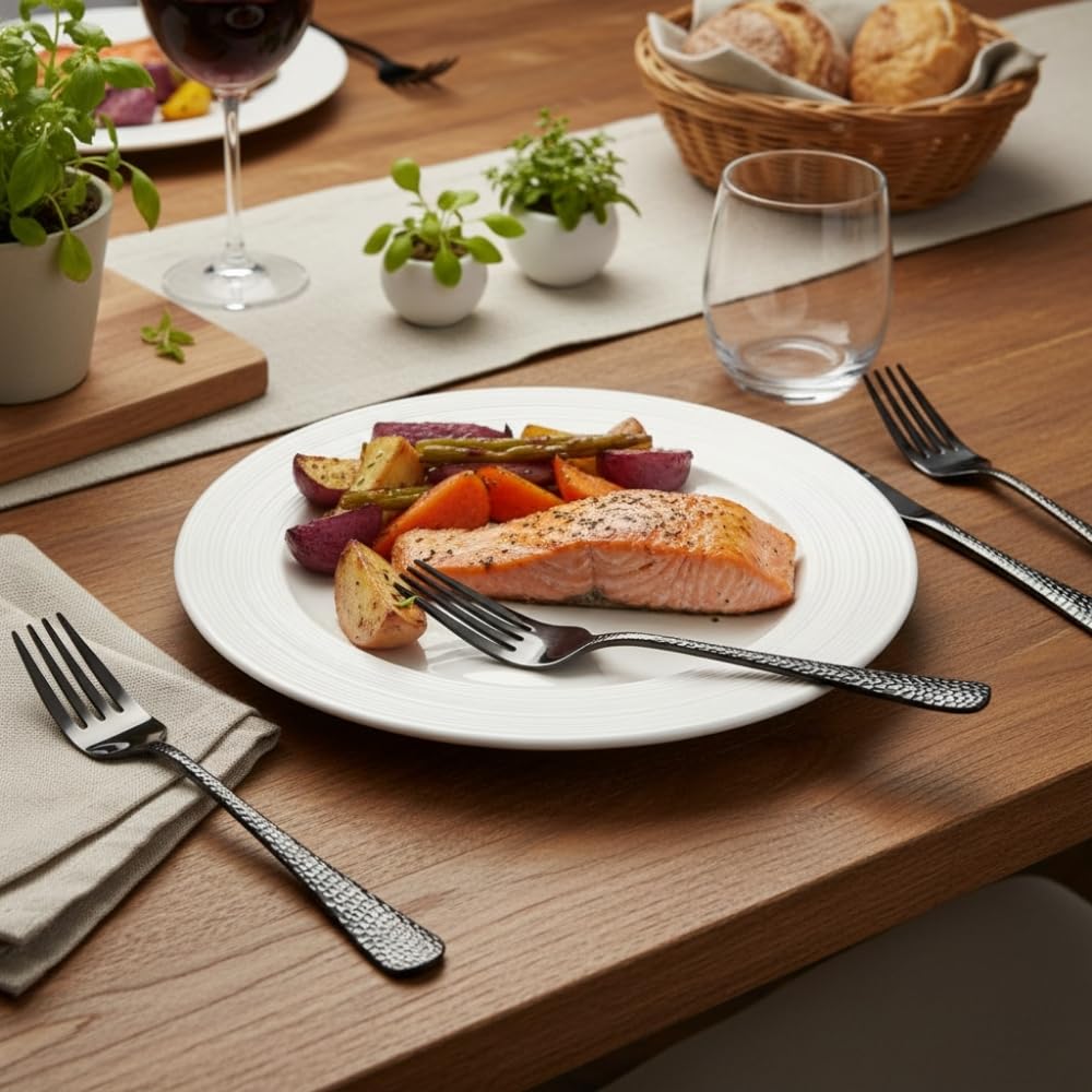 Manishaware Hammered Stainless Dinner Steel Fork set for Kitchen or Dining Table