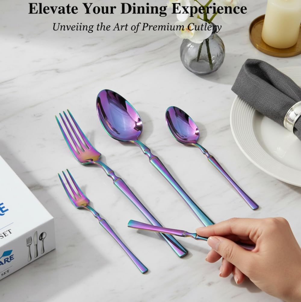 Manishaware Classic Rainbow 8 Pcs Stainless Steel Cutlery Set for Dining Table, Dishwasher Safe Glossy Flatware (Perfect Spoon Fork Set)