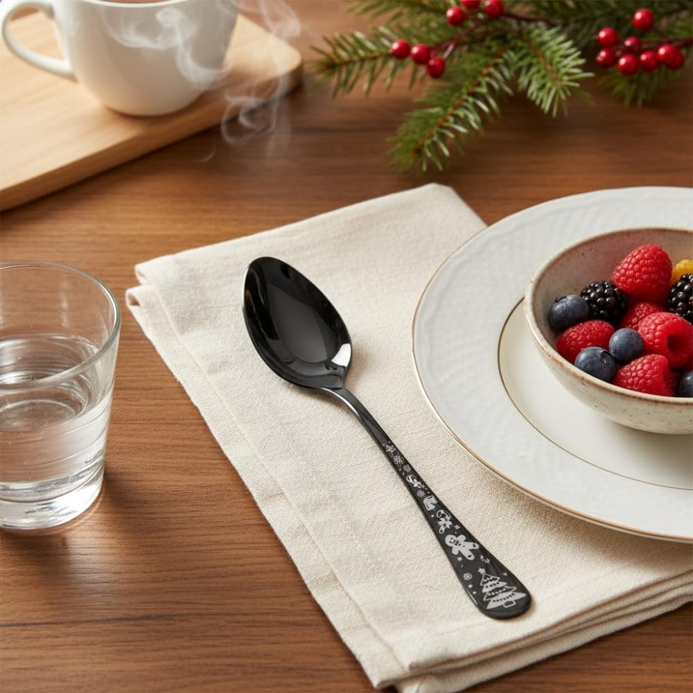 Black Festive spoon set, rust resistant stainless steel, a perfect wedding, housewarming, corporate and festival gift