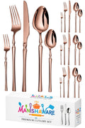 Manishaware Elegant Handle Rose Gold 20 Pcs Stainless Steel Cutlery Set for Dining Table, Dishwasher Safe Glossy Flatware (4 spoon set+4 forks set+4 Butter knife+4 Dessert Spoon+ 4 Fruit Fork)