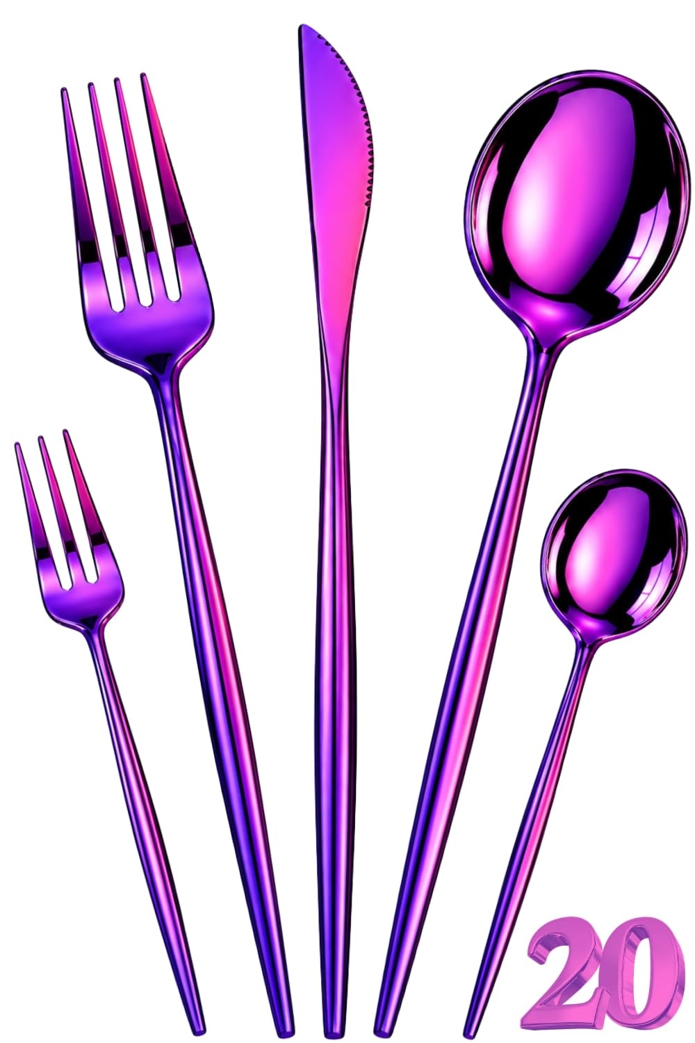 Manishaware Slim Handle Stainless Steel Cutlery Set for Dining Table, Dishwasher Safe Glossy Flatware (6 spoon set+6 forks set+6 Butter knife+6 Dessert Spoon+ 6 Fruit Fork)