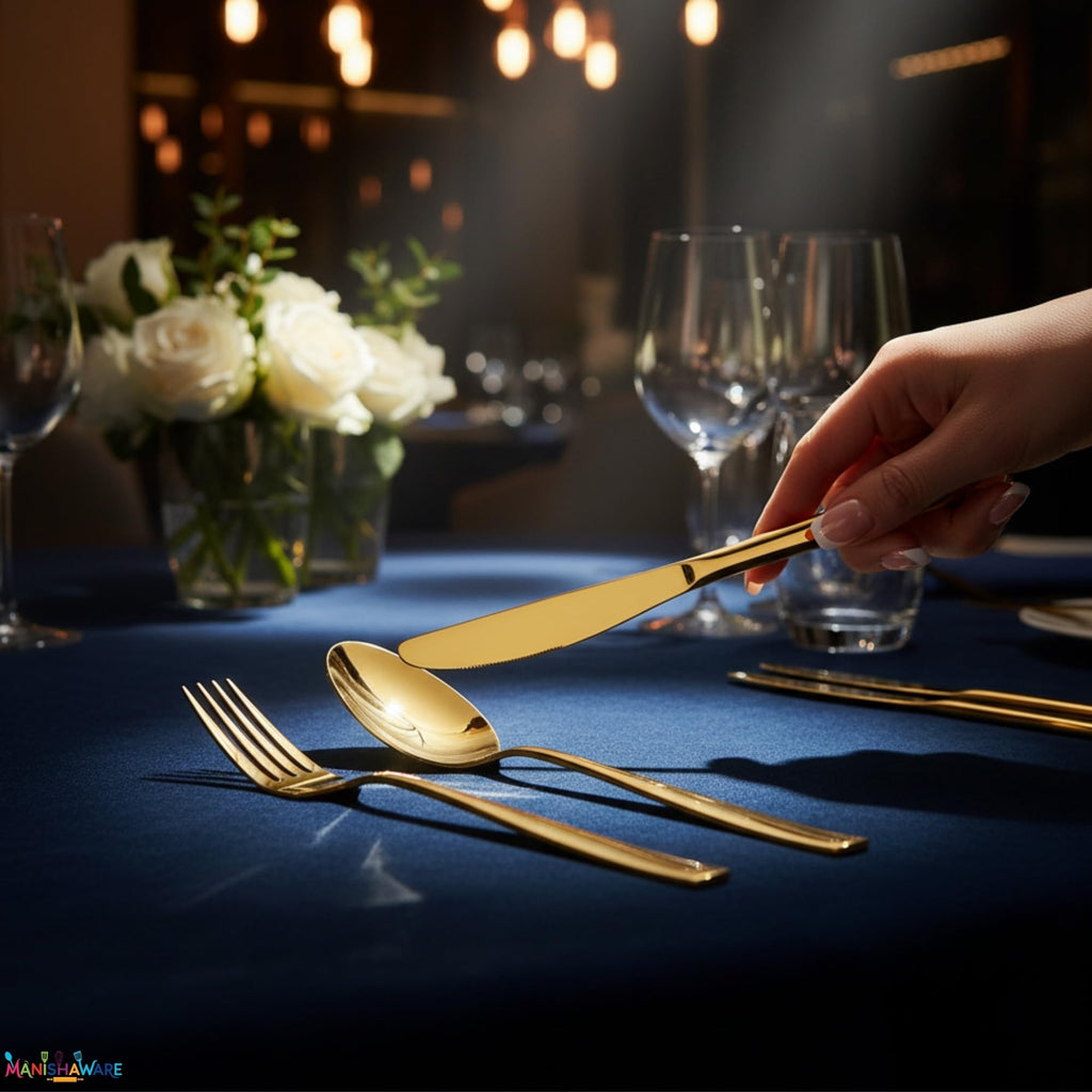Manishaware Mirror Polished Stainless Steel Cutlery Set for Dining Table, Dishwasher Safe Glossy Flatware (6 spoon set + 6 forks set + 6 Butter knife + 6 Dessert Spoon)