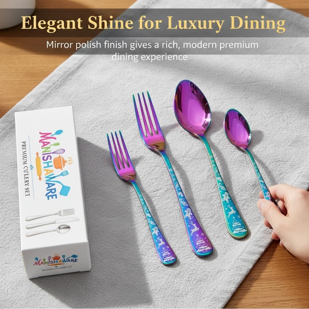 Manishaware Classic Stainless Steel Cutlery Set for Dining Table, Dishwasher Safe Glossy Flatware (Perfect Spoon Fork Set)