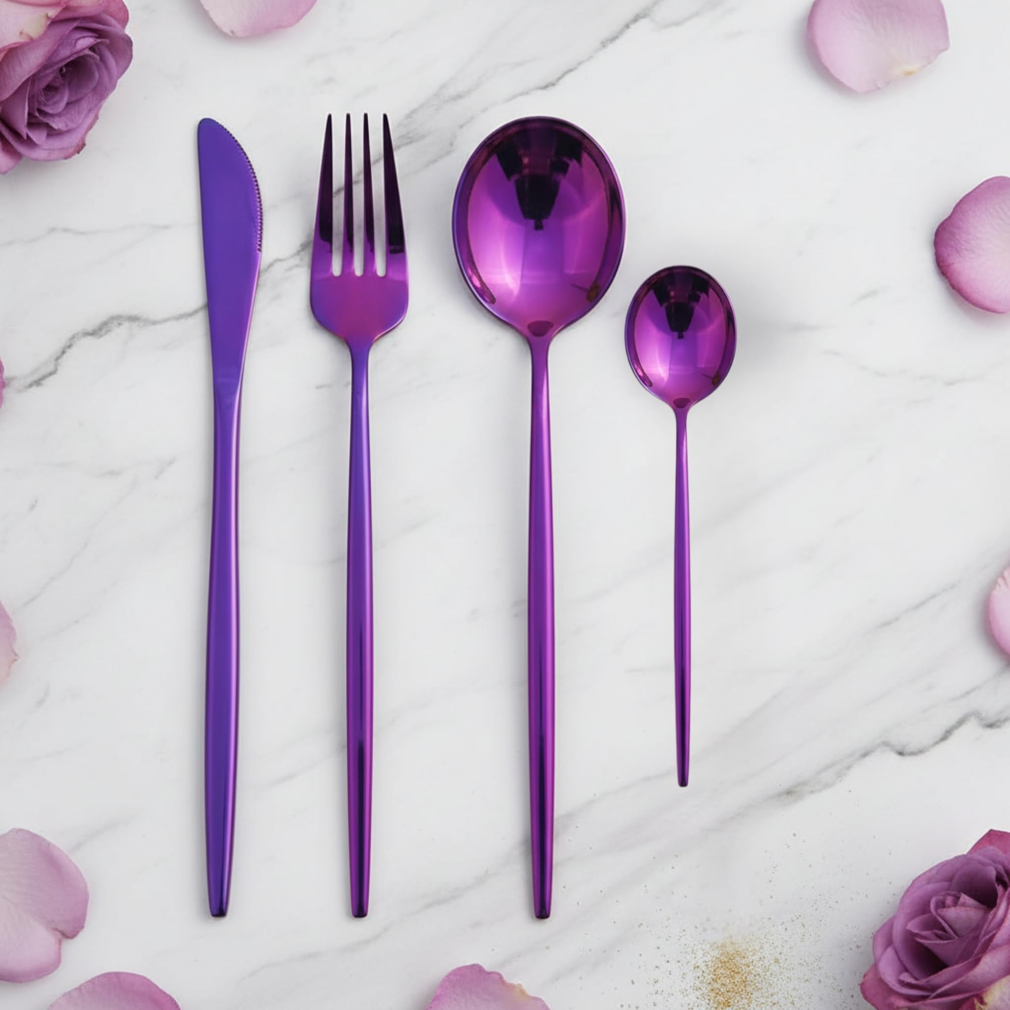 Manishaware Slim Handle Pink 8 Pcs Stainless Steel Cutlery Set for Dining Table, Dishwasher Safe Glossy Flatware (2 spoon set+2 forks set+2 Butter knife+2 Dessert Spoon)