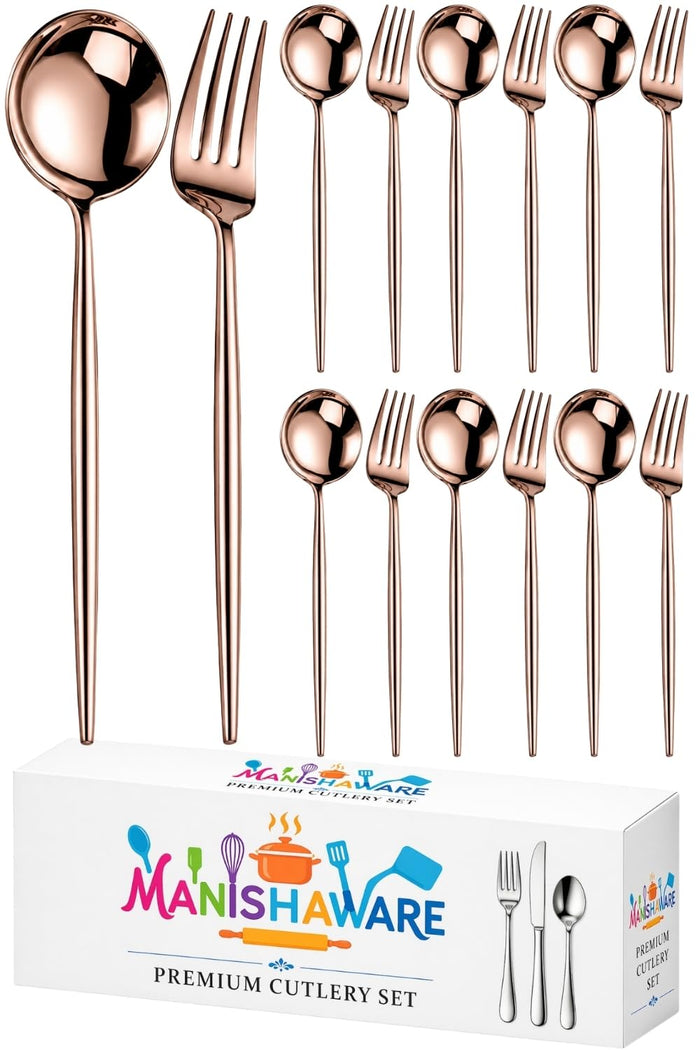 Rosegold Fork & Spoon Set Slim Design