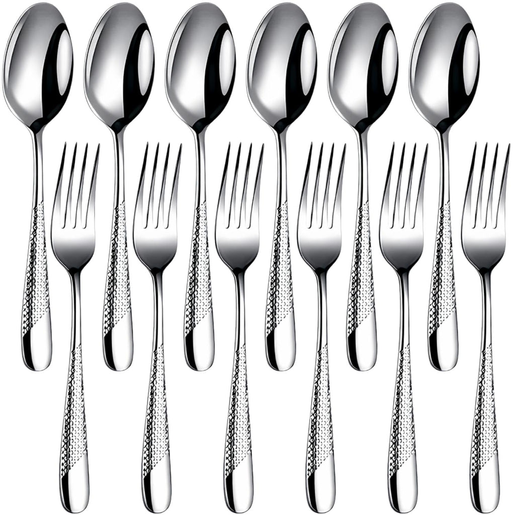 Manishaware Classic Silver 12 Pcs Stainless Steel Cutlery Set for Dining Table, Dishwasher Safe Glossy Flatware (6 Forks & 6 Spoons)