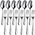 Manishaware Classic Silver 12 Pcs Stainless Steel Cutlery Set for Dining Table, Dishwasher Safe Glossy Flatware (6 Forks & 6 Spoons)