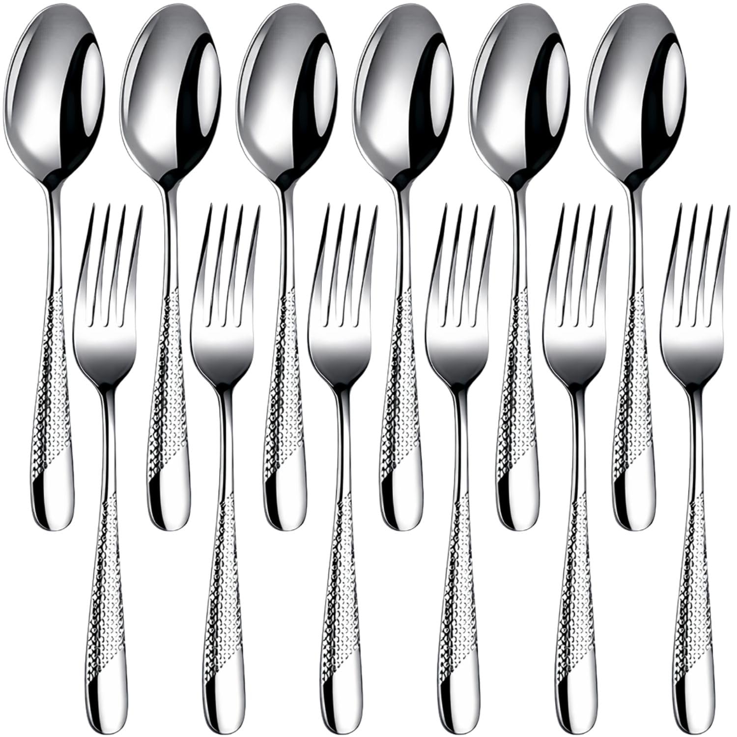 Manishaware Classic 12 Pcs Stainless Steel Cutlery Set for Dining Table, Dishwasher Safe Glossy Flatware (6 Forks & 6 Spoons)