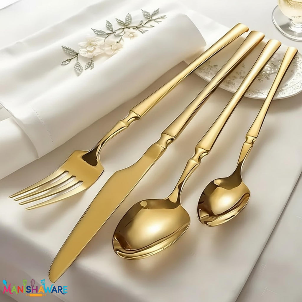 Gold Elegant cutlery set, rust resistant stainless steel, a perfect wedding, housewarming, corporate and festival gift