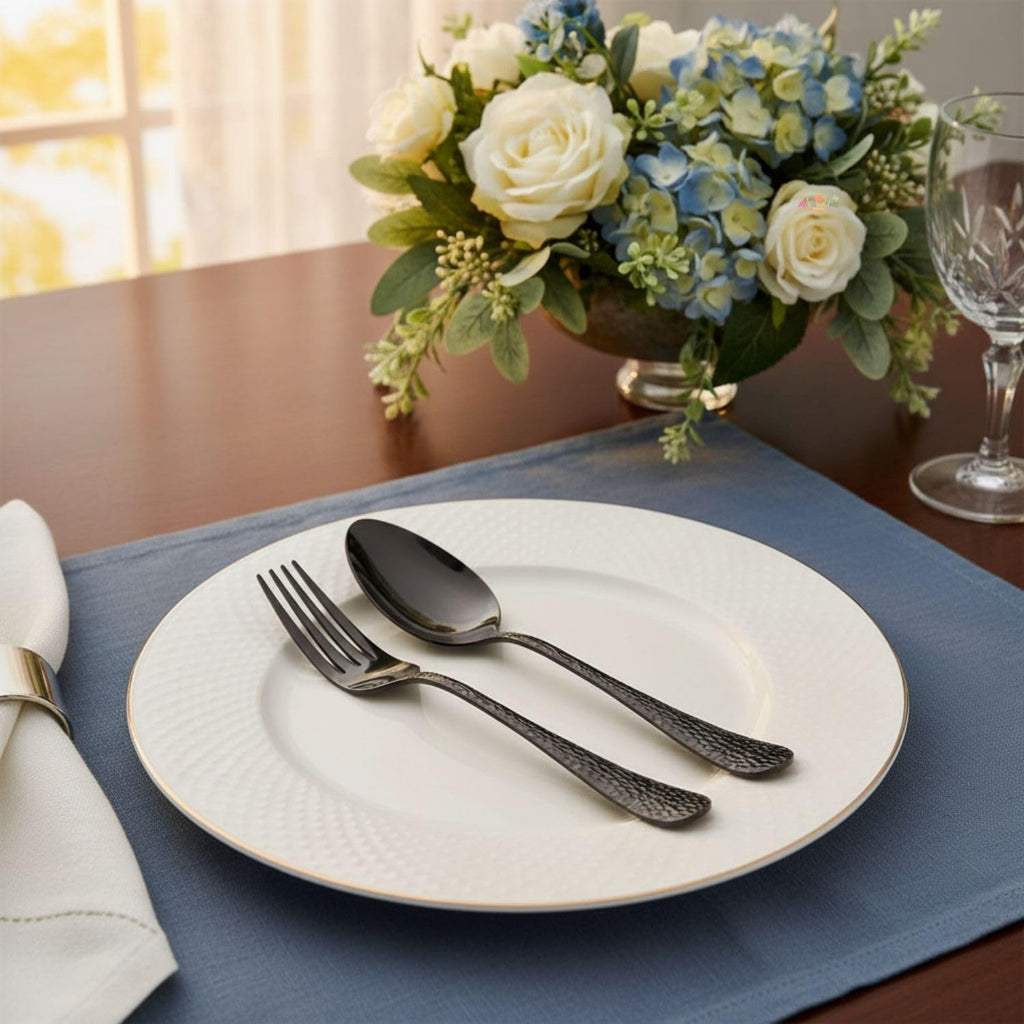 Black Hammer spoon and fork set, rust resistant stainless steel, a perfect wedding, housewarming, corporate and festival gift