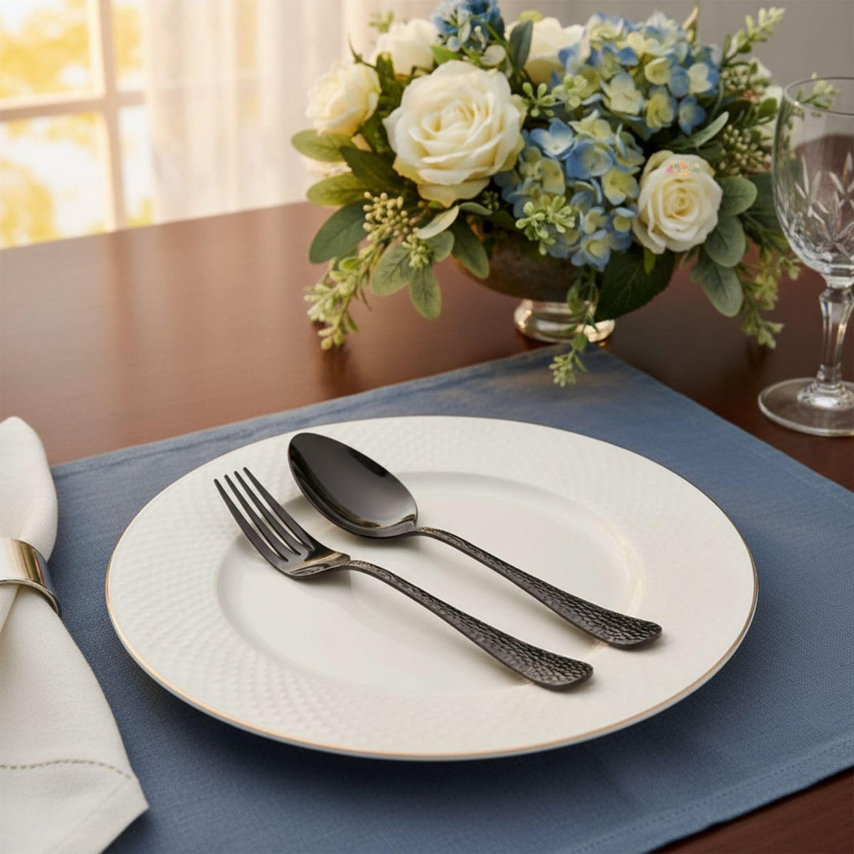 Black Hammer spoon and fork set, rust resistant stainless steel, a perfect wedding, housewarming, corporate and festival gift