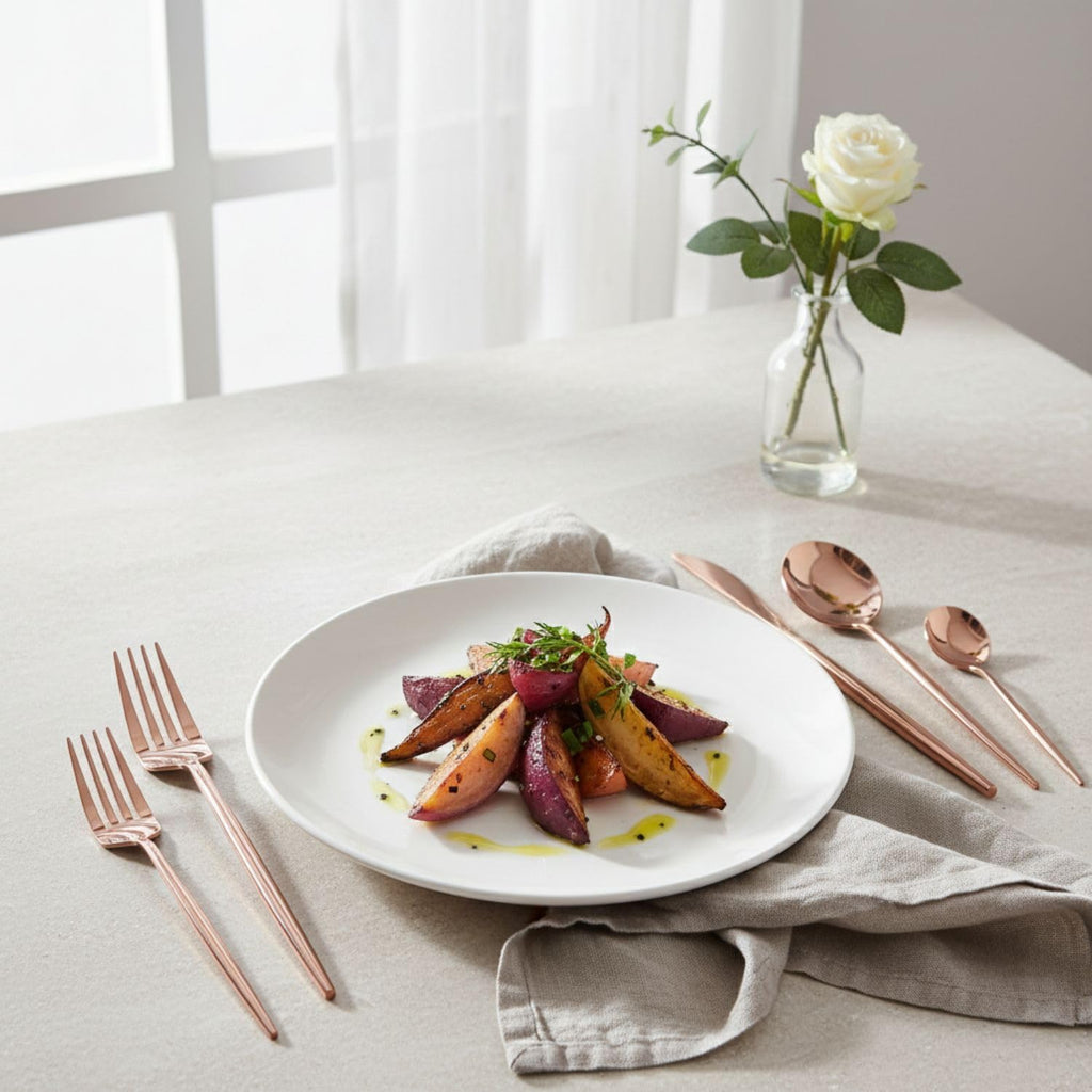 Manishaware Slim Handle Rose Gold 10 Pcs Stainless Steel Cutlery Set for Dining Table, Dishwasher Safe Glossy Flatware (2 spoon set+2 forks set+2 Butter knife+2 Dessert Spoon+ 2 Fruit Fork)