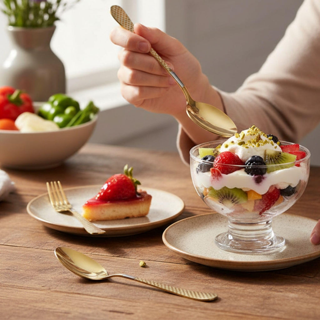Manishaware Checkered 30 Pcs Stainless Steel Cutlery Set for Dining Table, Dishwasher Safe Glossy Flatware (6 spoon set+6 forks set+6 Butter knife+6 Dessert Spoon+ 6 Fruit Fork)