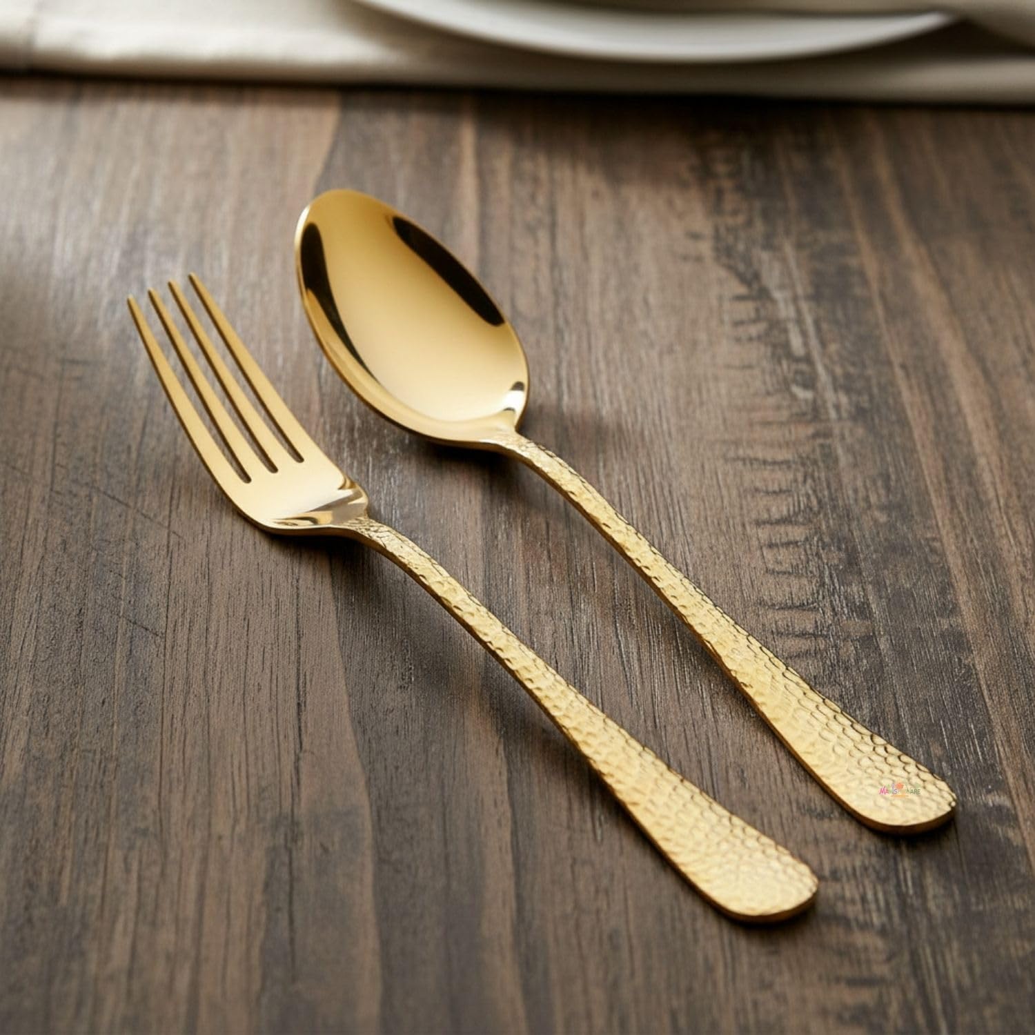 Manishaware Hammered 12 Pcs Stainless Steel Cutlery Set for Dining Table, Dishwasher Safe Glossy Flatware (6 Forks & 6 Spoons)
