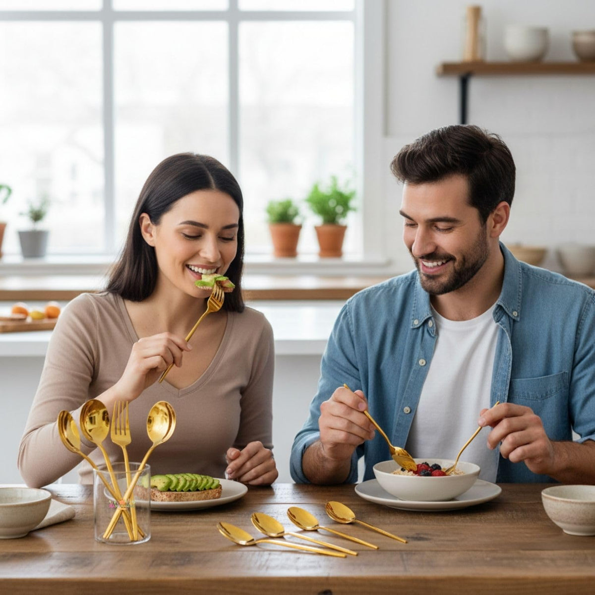 Gold Slim spoon and fork set, rust resistant stainless steel, a perfect wedding, housewarming, corporate and festival gift