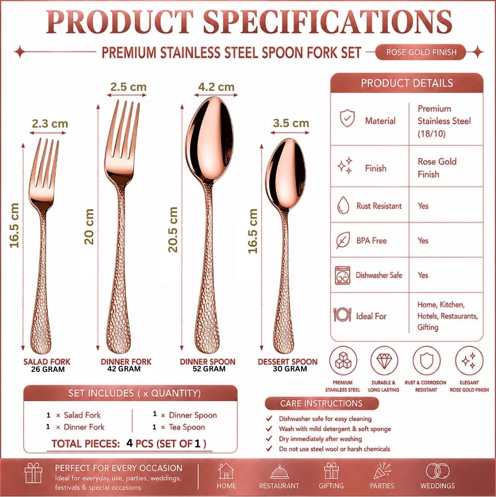 Manishaware Classic Stainless Steel Cutlery Set for Dining Table, Dishwasher Safe Glossy Flatware (Perfect Spoon Fork Set)