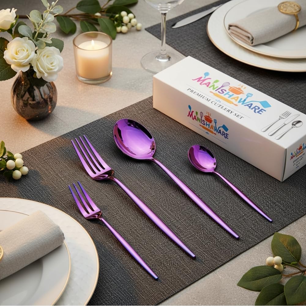 Pink Slim Indian cutlery set, rust resistant stainless steel, a perfect wedding, housewarming, corporate and festival gift