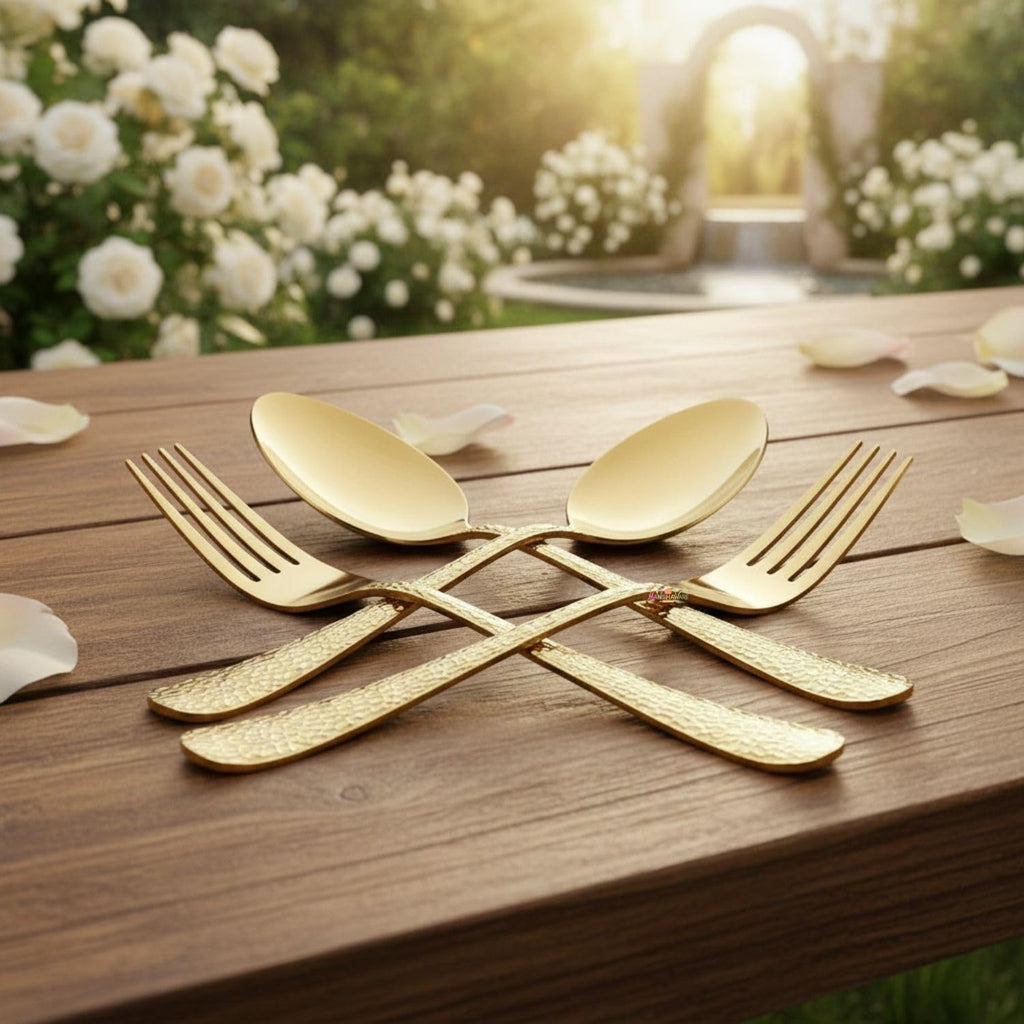Manishaware Hammered 12 Pcs Stainless Steel Cutlery Set for Dining Table, Dishwasher Safe Glossy Flatware (6 Forks & 6 Spoons)
