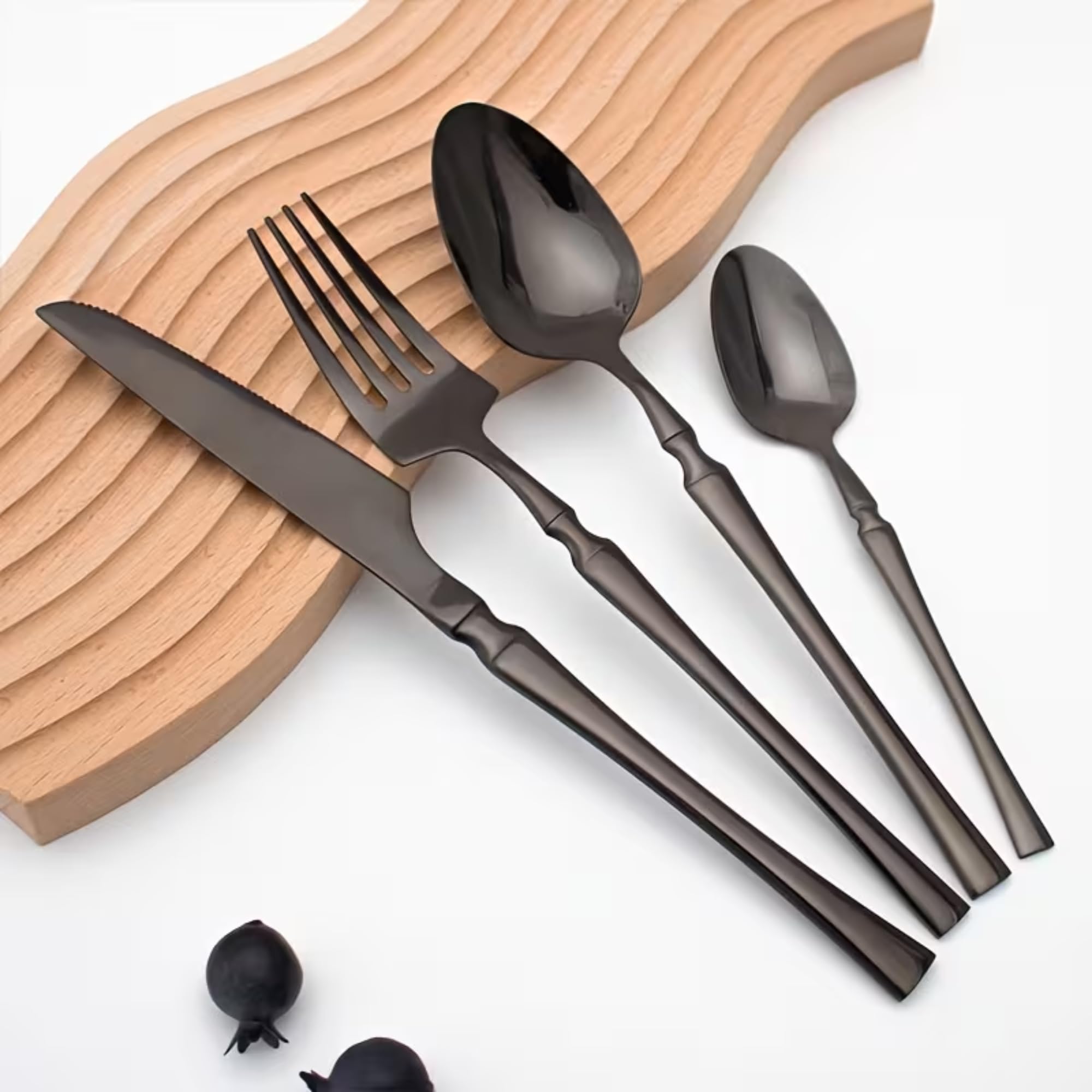 Manishaware Elegant Handle Black 8 Pcs Heavy duty Stainless Steel Cutlery Set for Dining table (2 pcs spoon set+2 pcs forks set+2 pcs Butter knife+2 pcs Dessert Spoon for kitchen)