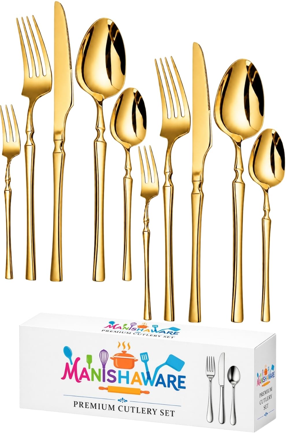 Manishaware Elegant Handle Heavy duty Stainless Steel Cutlery Set for Dining table (spoon set+ forks set+ Butter knife+ Dessert Spoon+ Fuit Fork for kitchen)
