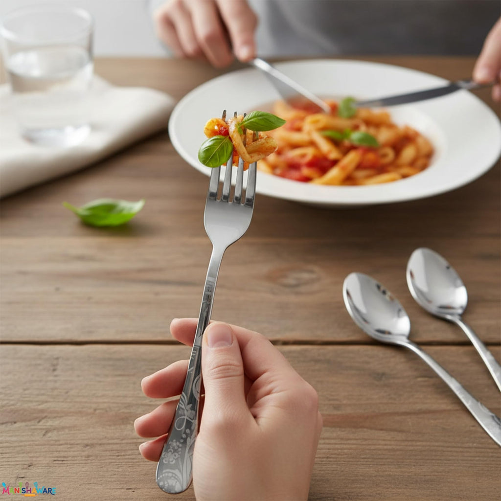 Silver Floral premium cutlery set, rust resistant stainless steel, a perfect wedding, housewarming, corporate and festival gift