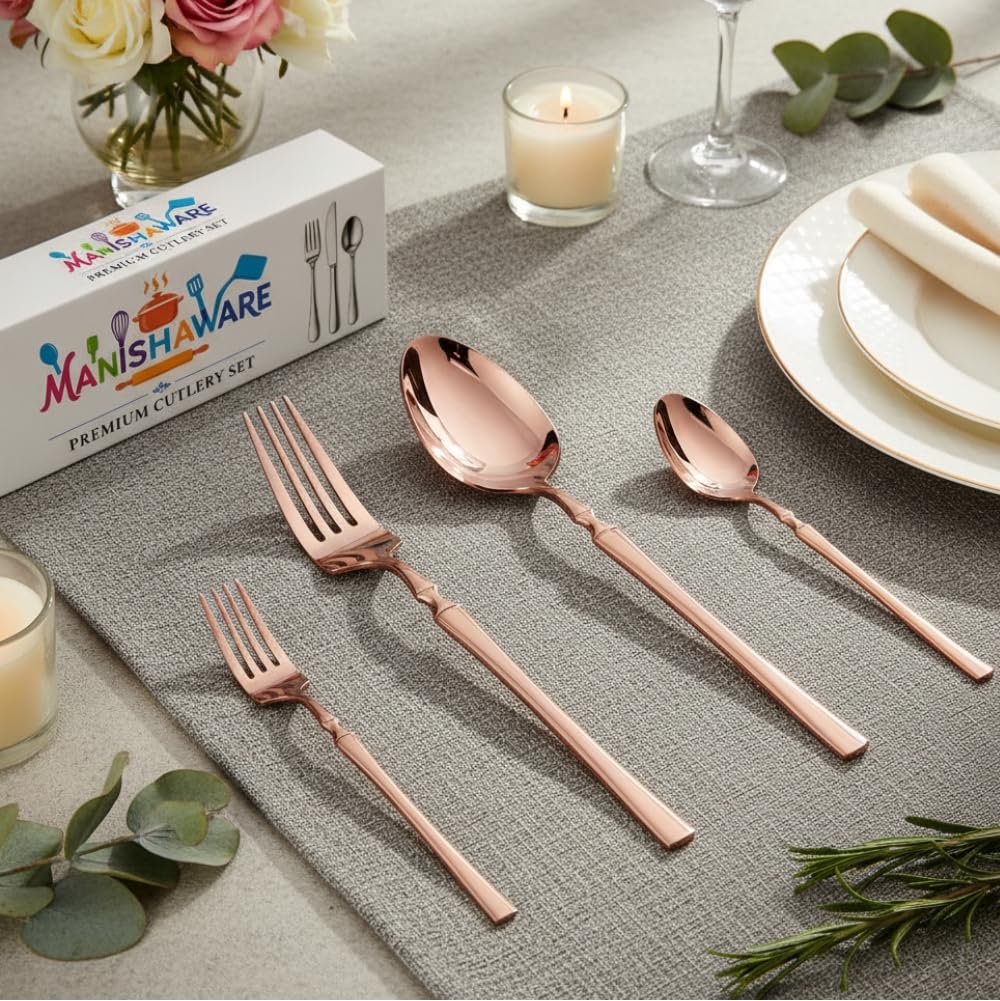 Rose Gold Elegant Indian cutlery set, rust resistant stainless steel, a perfect wedding, housewarming, corporate and festival gift