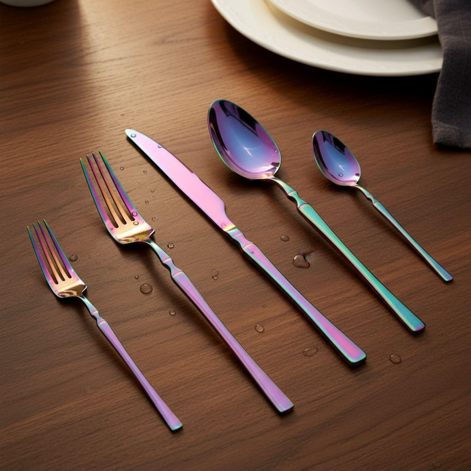 Manishaware Elegant Handle 30 Pcs Stainless Steel Cutlery Set for Dining Table, Dishwasher Safe Glossy Flatware (6 spoon set+6 forks set+6 Butter knife+6 Dessert Spoon+ 6 Fruit Fork)