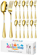 Manishaware Mirror Polished Gold 12 Pcs Stainless Steel Cutlery Set for Dining Table, Dishwasher Safe Glossy Flatware (6 Forks & 6 Spoons)