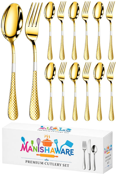 Gold Fork & Spoon Set Checker Design