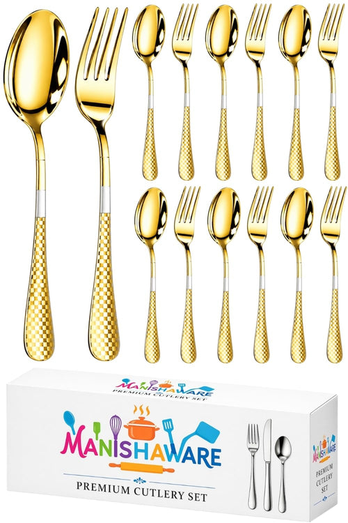 Gold Fork & Spoon Set Checker Design