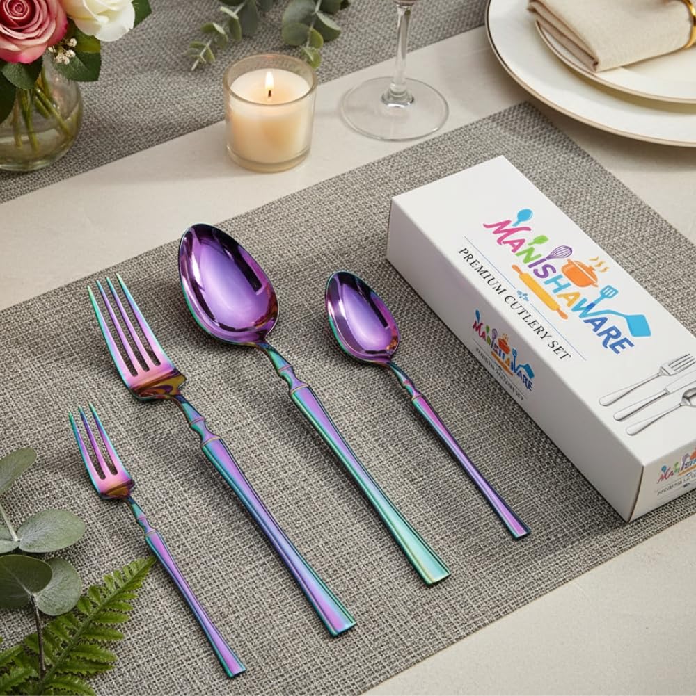 Rainbow Elegant Indian cutlery set, rust resistant stainless steel, a perfect wedding, housewarming, corporate and festival gift